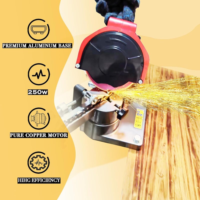 KonKell Electric Chainsaw Sharpener, 250W High-Speed Chain Grinder with Adjustable Angle, Heavy-Duty, Mountable, Red Sharpener for Chains from 1/4'' to 3/8'' Pitch - Image 3